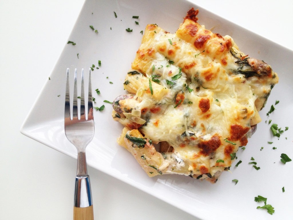 Chicken Spinach and Mushroom Pasta Bake