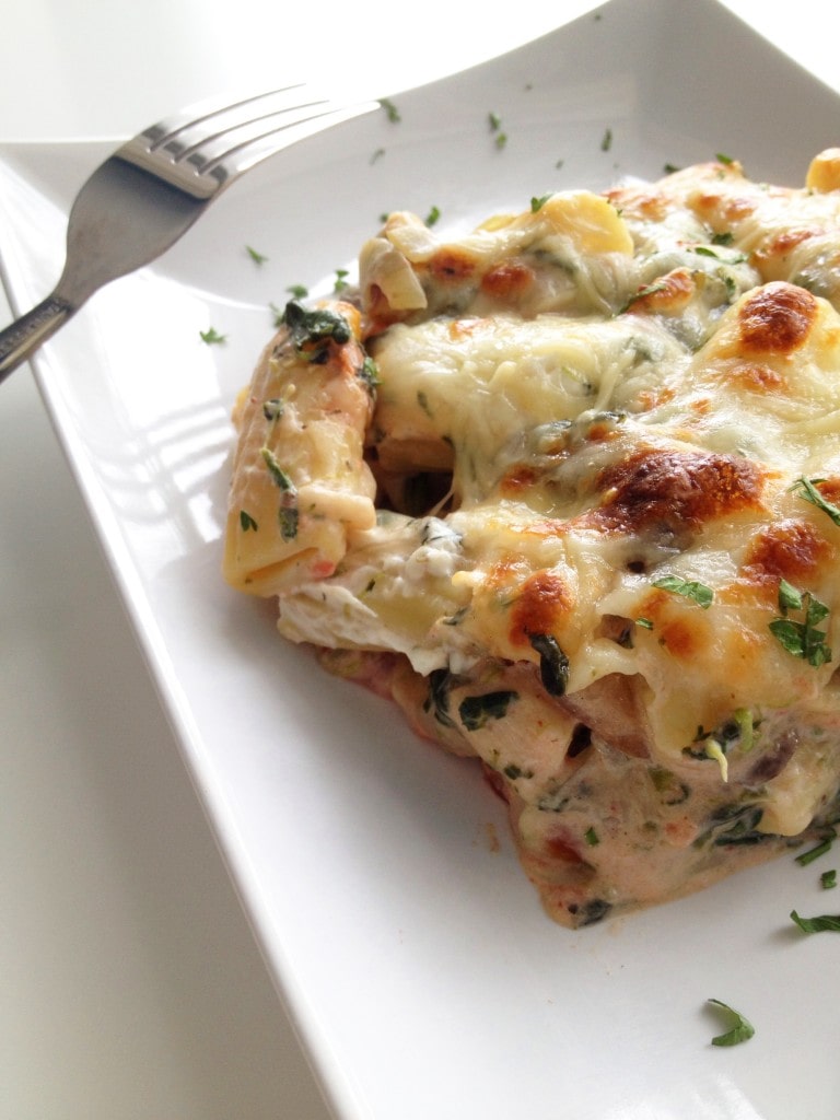 Chicken Spinach and Mushroom Pasta Bake