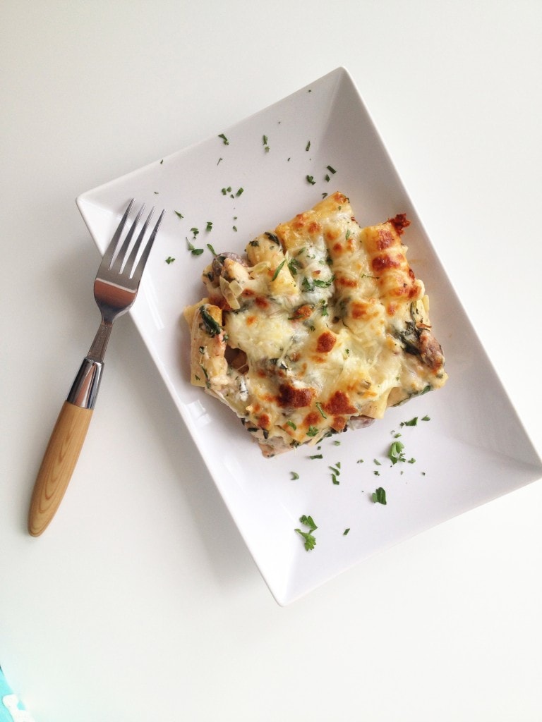 Chicken Spinach and Mushroom Pasta Bake