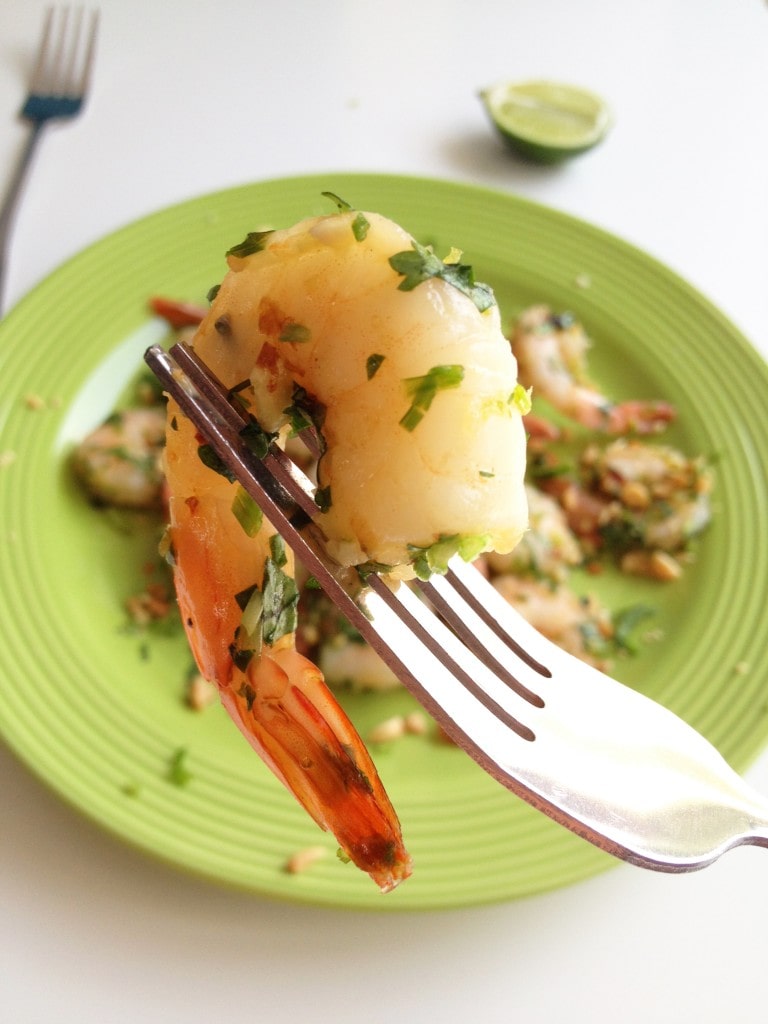 Grilled Shrimp with Peanuts, Cilantro and Lime