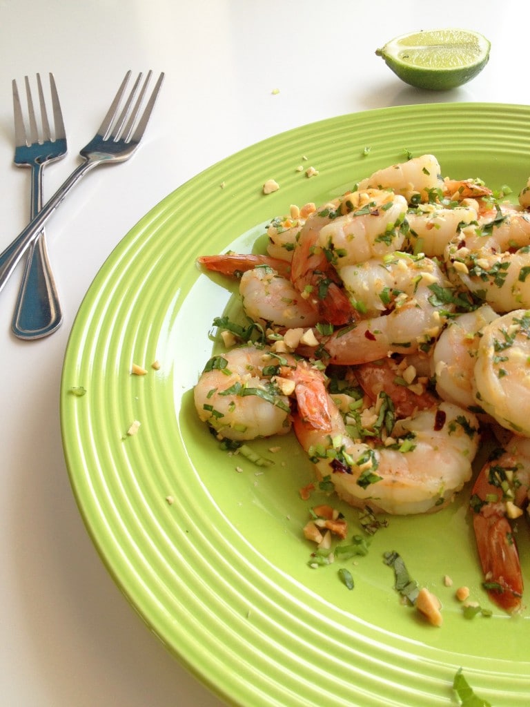 Grilled Shrimp with Peanuts, Cilantro and Lime