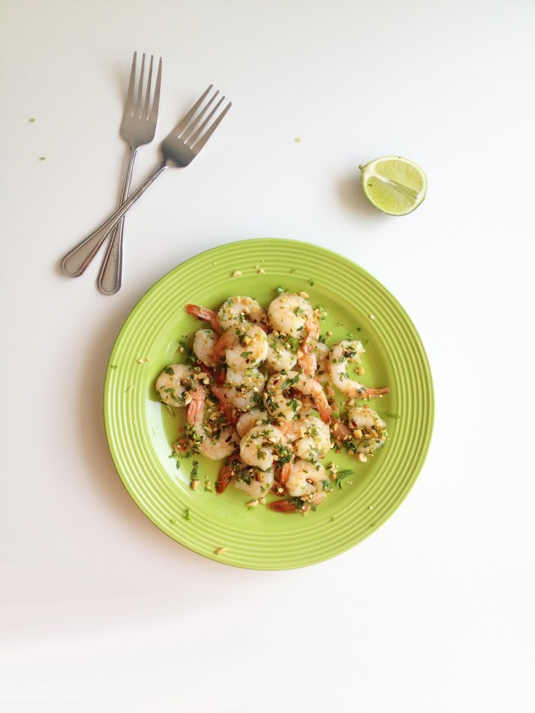 Grilled Shrimp with Peanuts, Cilantro and Lime