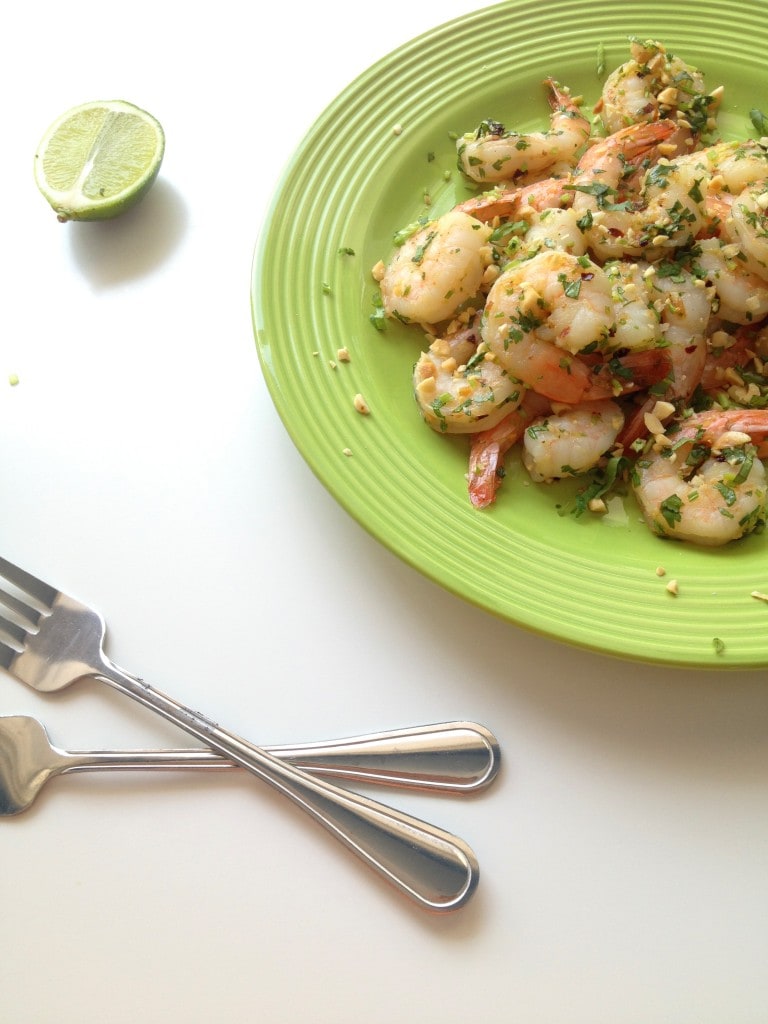 Grilled Shrimp with Peanuts, Cilantro and Lime