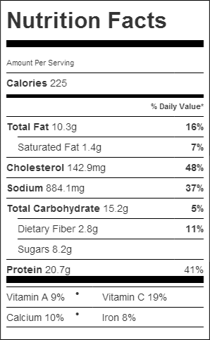 Grilled Shrimp with Peanuts, Cilantro and Lime Nutritional Label