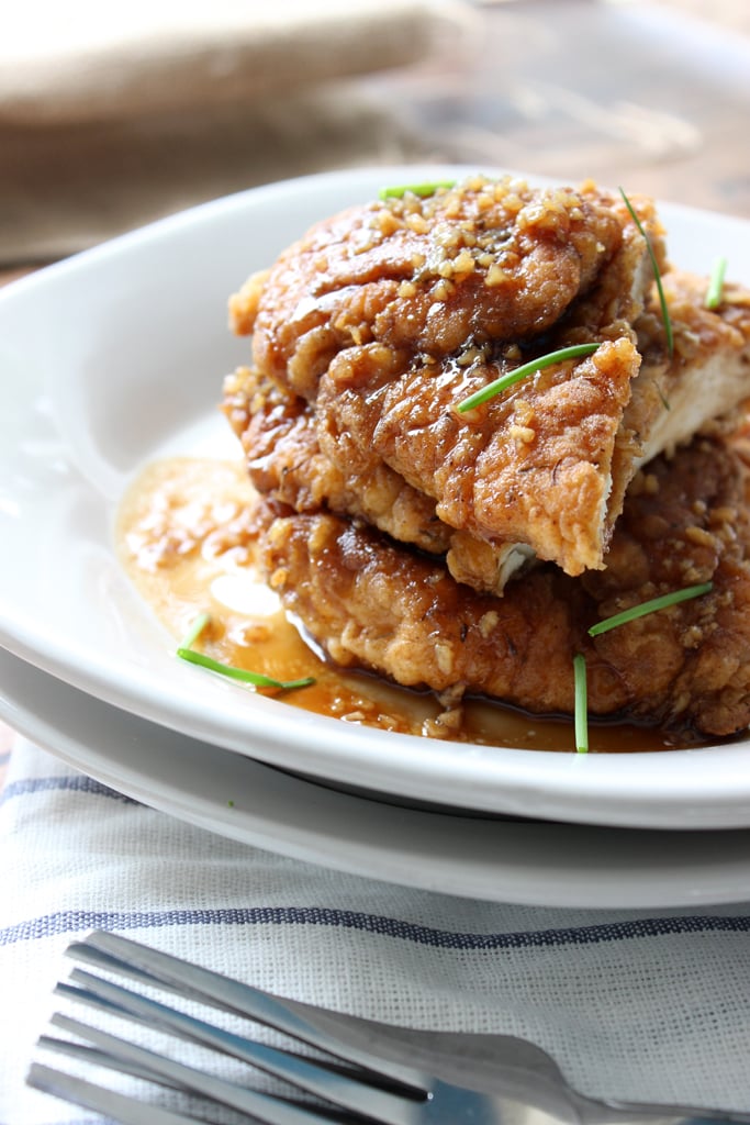 Crispy honey garlic chicken is a fast fix for dinner for two with a double battered spice mix served with honey garlic sauce.