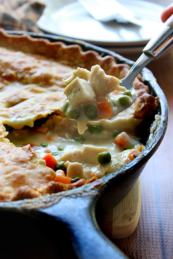 This recipe for skillet chicken pot pie uses one pre-made pie crust as a healthier way to enjoy this classic comfort food.