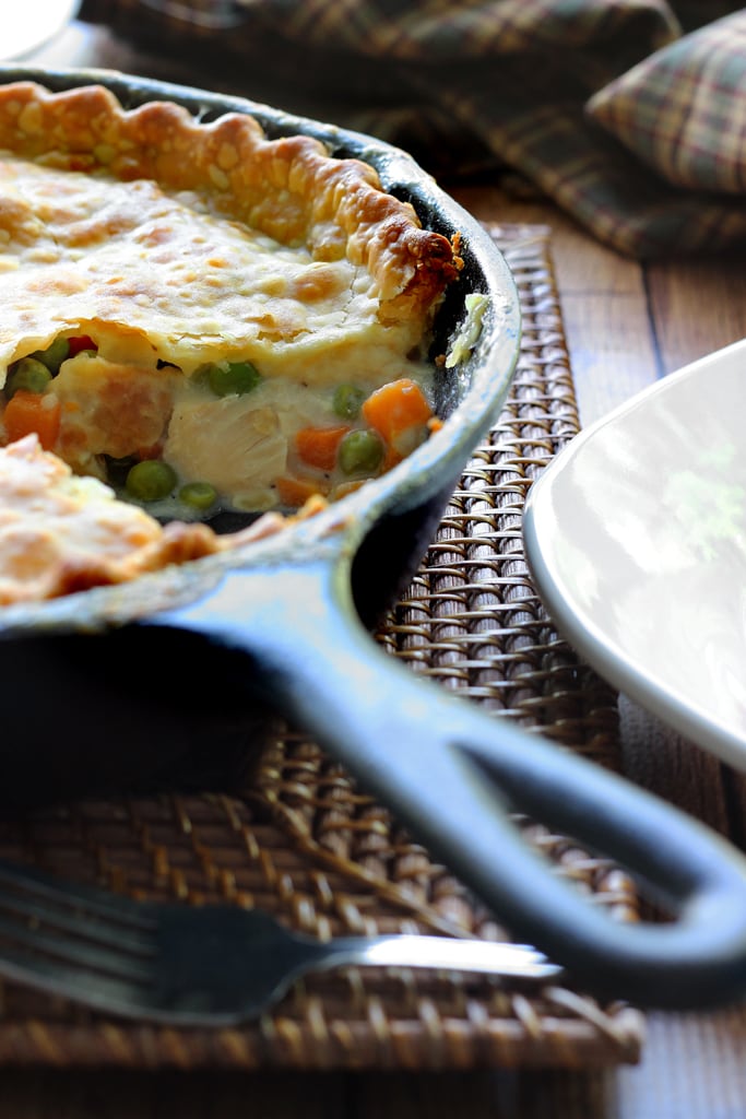 This recipe for skillet chicken pot pie uses one pre-made pie crust as a healthier way to enjoy this classic comfort food.