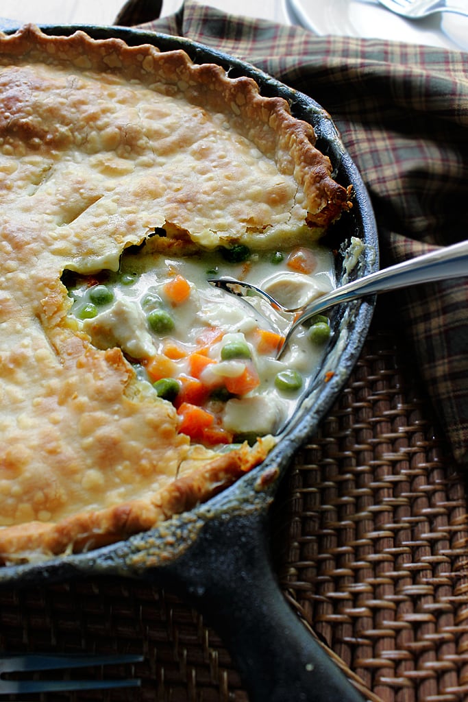 This recipe for skillet chicken pot pie uses one pre-made pie crust as a healthier way to enjoy this classic comfort food.