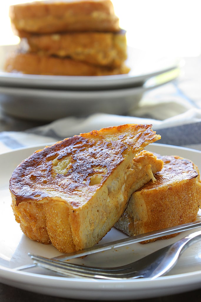 This pumpkin cream cheese french toast is a fun way to celebrate pumpkin season! With a cheesy pumpkin filling and all french toast flavors you love.