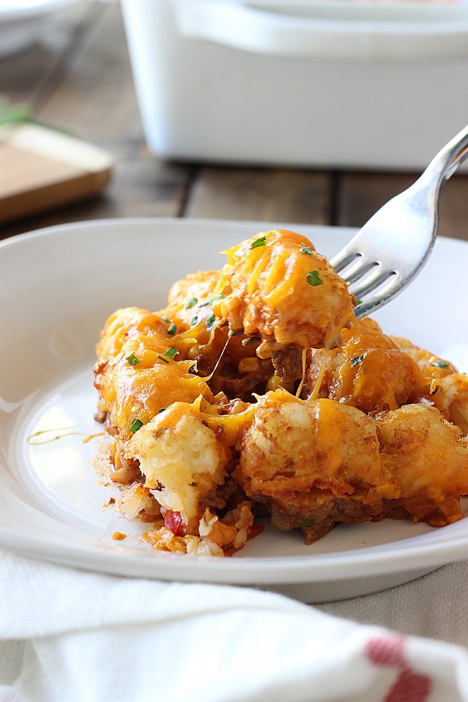 Sloppy Joe tater tot casserole is both quick and easy and kid friendly. With all the flavors you love in a Sloppy Joe and the fun of tater tots!