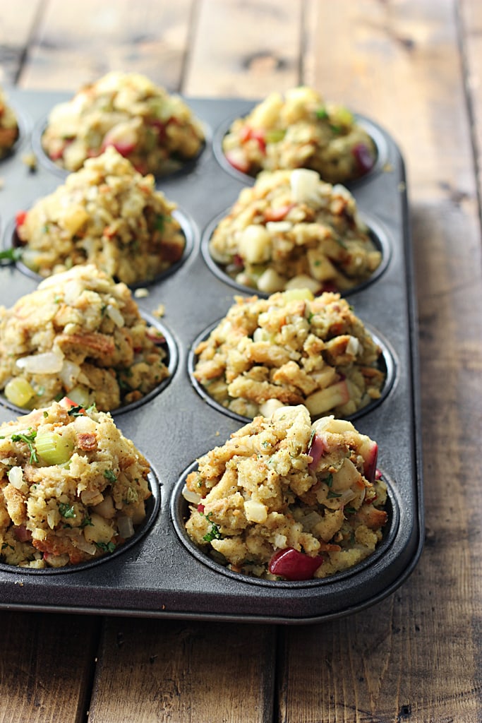 Celebrate the holidays with stuffing done differently. Make some stuffing muffins! These apple and onion stuffin' muffins are crunchy and full of fun!