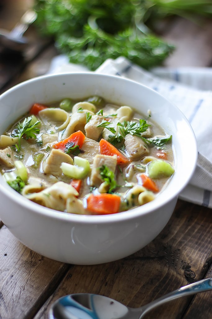 One pot chicken noodle soup is a quick and easy, comforting fix for a case of the sniffles. Ready in 30 minutes!