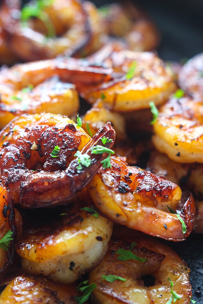 This smoky and sweet honey garlic shrimp skillet is super easy with only five ingredients and cooked in less than 15 minutes!