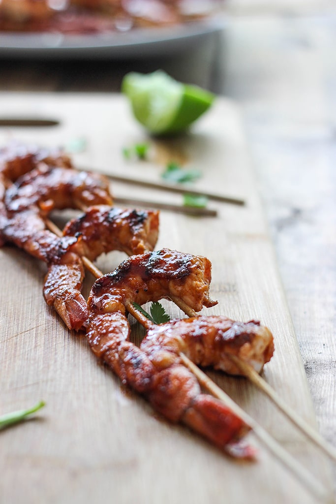 Throw these Sriracha shrimp skewers on the grill for a sweet and tangy Spring kick! Want it with a dip? No problem!