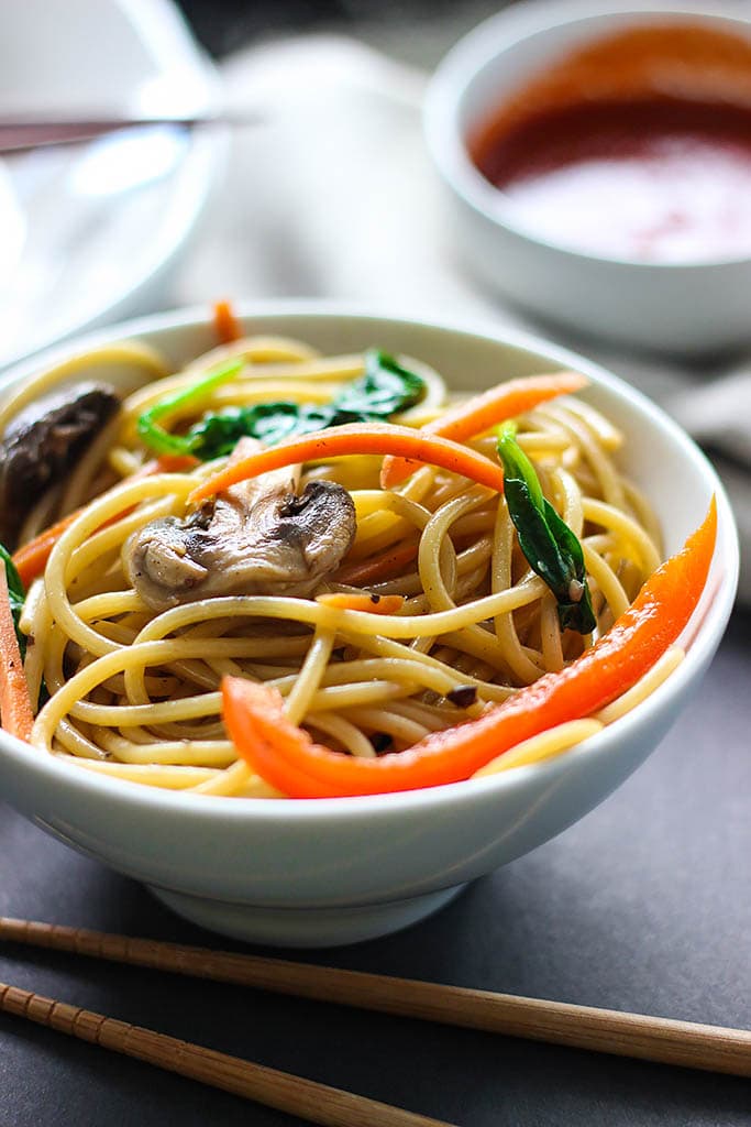 Skip takeout and make this easy vegetable lo mein at home! With easy to get store-bought ingredients.