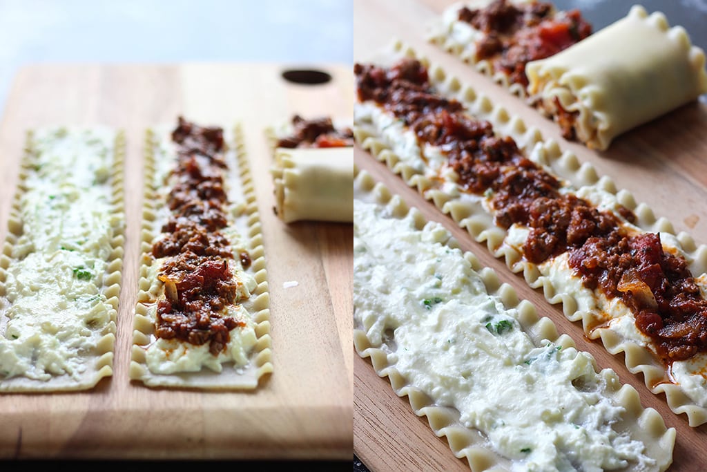 Make some individual sized meaty and cheesy lasagna roll ups. A fun twist on the classic with enough to serve a crowd. 