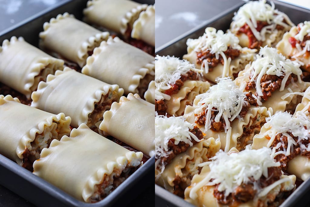 Make some individual sized meaty and cheesy lasagna roll ups. A fun twist on the classic with enough to serve a crowd. 