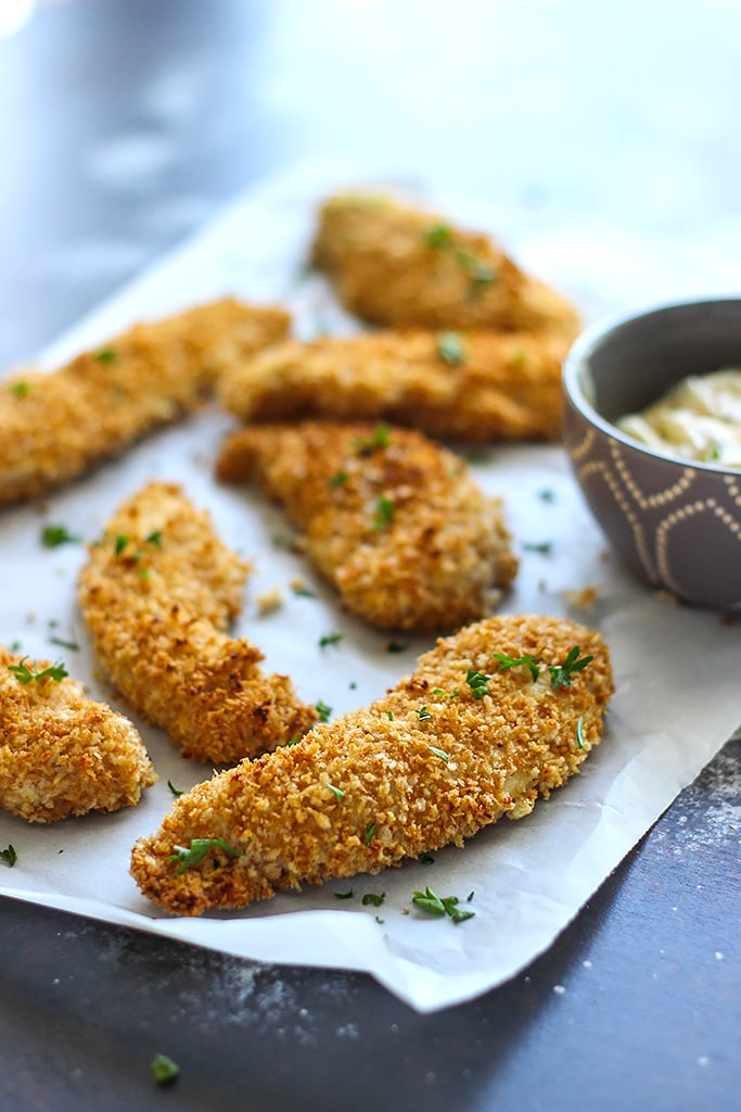 These oven-baked buttermilk chicken strips are a healthier alternative to fast food or frozen chicken nuggets for the kids!