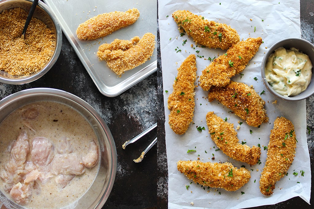 These oven-baked buttermilk chicken strips are a healthier alternative to fast food or frozen chicken nuggets for the kids!