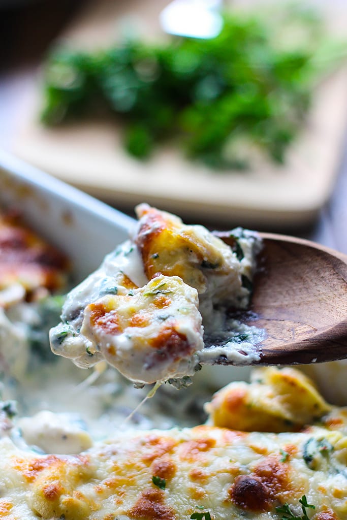 This tortellini Alfredo spinach casserole has all the comfort you need. Easily made with a couple store-bought ingredients!