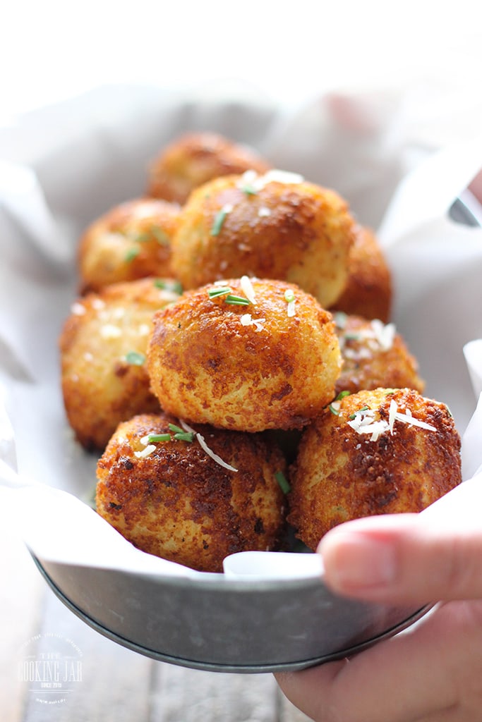 Loaded mashed potato balls so crispy on the outside but soft, fluffy and creamy on the inside. Impress your guests at potlucks, parties and holiday dinners!