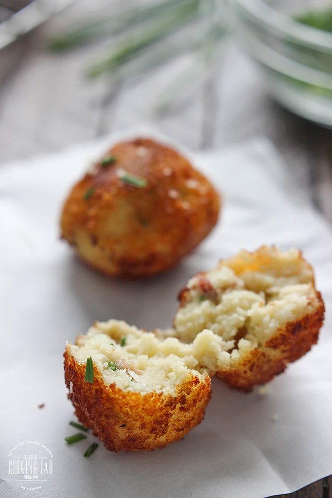 Loaded mashed potato balls so crispy on the outside but soft, fluffy and creamy on the inside. Impress your guests at potlucks, parties and holiday dinners!