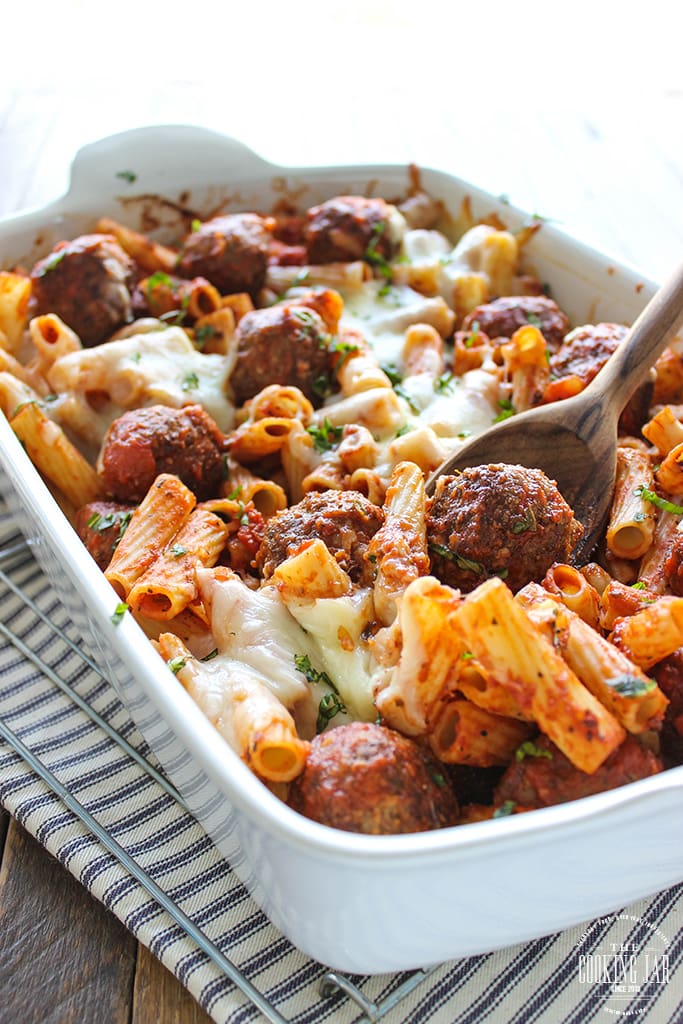 Here's comfort in a bowl. This meatball pasta bake can be a 5 ingredient recipe with store-bought items or with homemade Parmesan meatballs and marinara sauce.