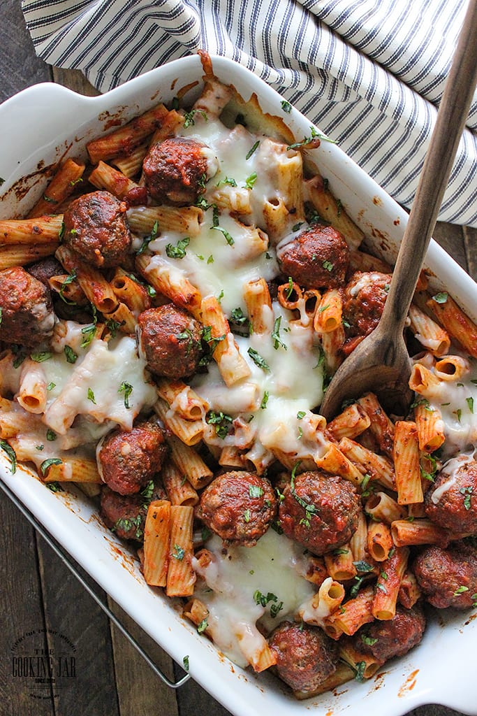 Here's comfort in a bowl. This meatball pasta bake can be a 5 ingredient recipe with store-bought items or with homemade Parmesan meatballs and marinara sauce.