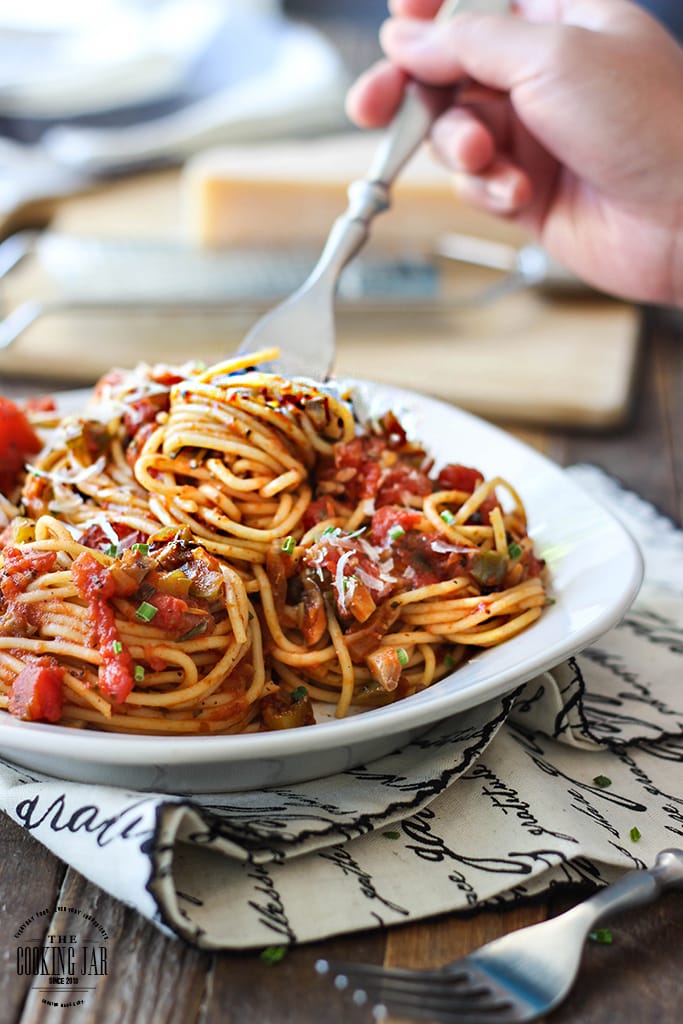 Pasta without meat doesn't have to be boring. This easy vegetable pasta is flavorful and different with a sweet heat pasta sauce everyone will love!