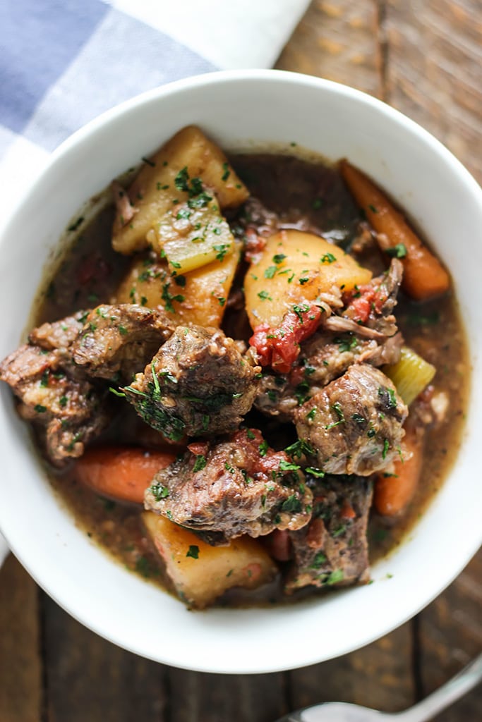 A hearty slow cooker beef stew with fall-apart, tender chuck roast, potatoes and carrots. A comforting, warm meal perfect for the cold weather.