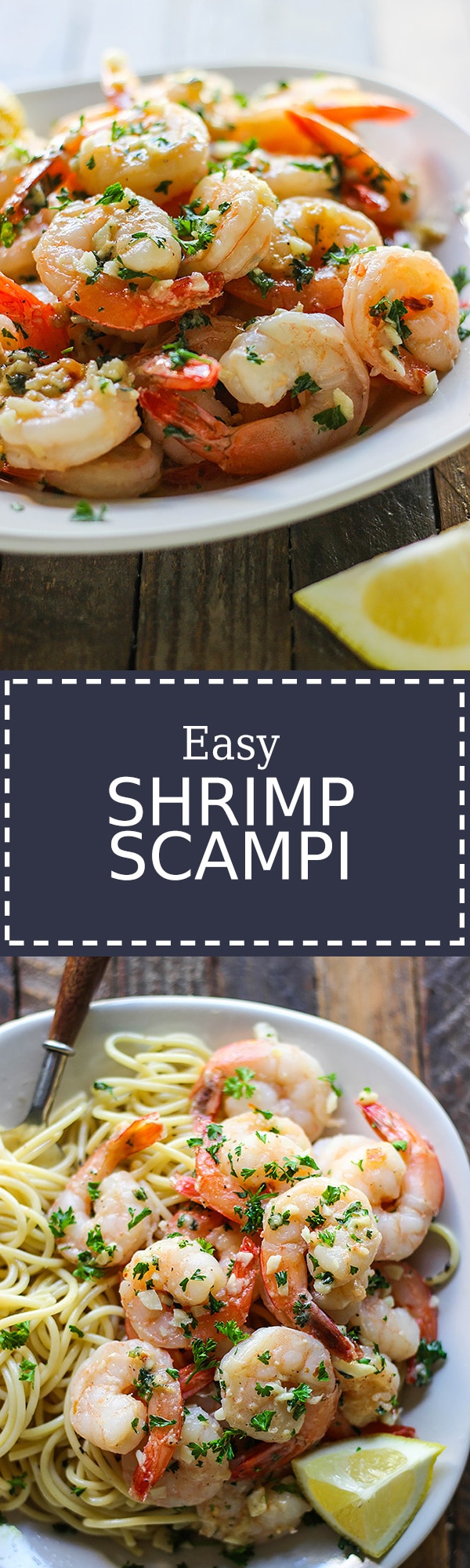 Enjoy a 20 minute meal with easy shrimp scampi; seared shrimp in a garlic buttery sauce with a hint of lemon, parsley and served over a bed of your favorite pasta.