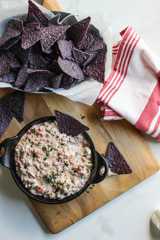 Cheesy Crockpot Sausage Rotel Dip - The Chunky Chef