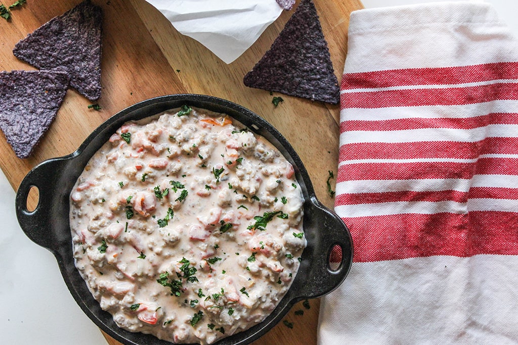 Entertain with this 3-ingredient cream cheese sausage dip. Ready in 15 minutes and easily customized to up your dip game!