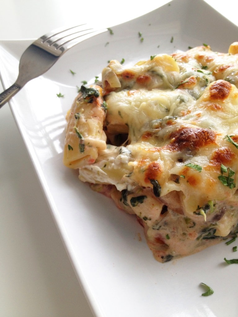 Chicken, Spinach and Mushroom Pasta Bake - The Cooking Jar