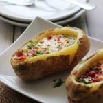 A simple recipe for Idaho Sunrise, baked eggs, bacon and cheese in potato bowls. Ready in under 30 minutes for a nice, hearty breakfast.