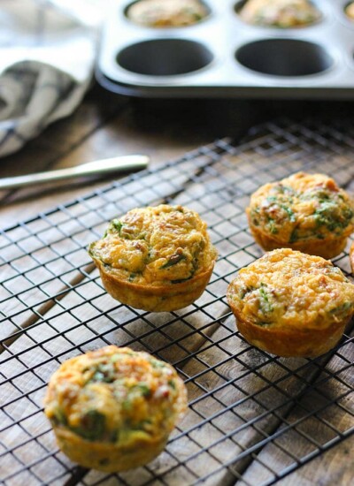 A quick and easy way to get your eggs to go. Loaded with bacon bits, cheddar cheese and spinach!