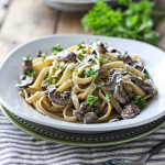 Hearty, earthy and meaty. This creamy mushroom Alfredo is a great dinner for two for pasta lovers.