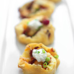 Make a great appetizer with these loaded potato pinwheels. Made form frozen crescent rolls, leftover mashed potatoes, bacon bits and cheese!