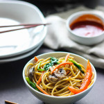 Skip takeout and make this easy vegetable lo mein at home! With easy to get store-bought ingredients.