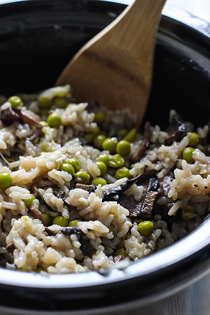 Cheat the time over the stove with this slow cooker mushroom risotto. Creamy, rich and easy!