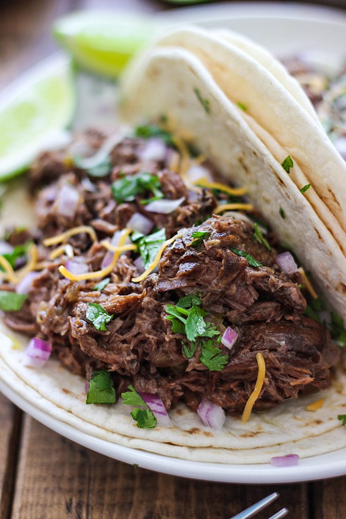 Slow Cooker Shredded Beef Tacos - The Cooking Jar