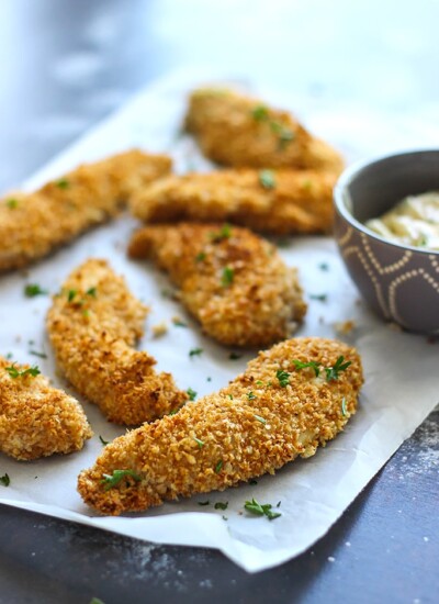 These oven-baked buttermilk chicken strips are a healthier alternative to fast food or frozen chicken nuggets for the kids!