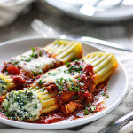 This spinach and three cheese manicotti is perfect for Italian food loving vegetarians. The perfect comfort food this fall.