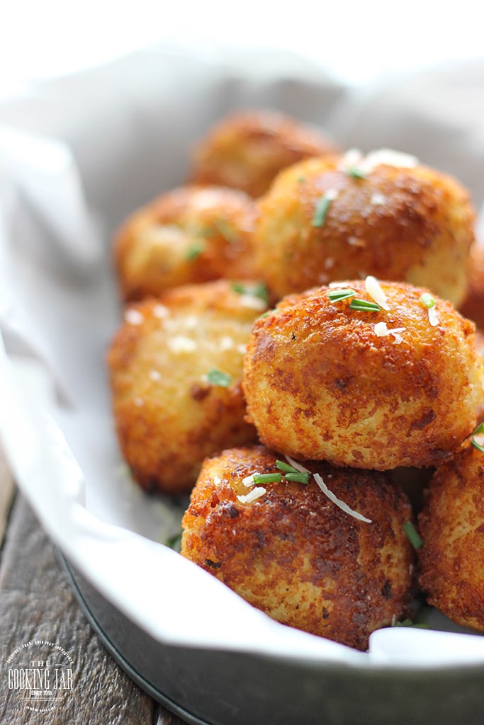 Loaded mashed potato balls so crispy on the outside but soft, fluffy and creamy on the inside. Impress your guests at potlucks, parties and holiday dinners!