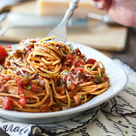 Pasta without meat doesn't have to be boring. This easy vegetable pasta is flavorful and different with a sweet heat pasta sauce everyone will love!