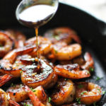 This smoky and sweet honey garlic shrimp skillet is super easy with only five ingredients and cooked in less than 15 minutes!