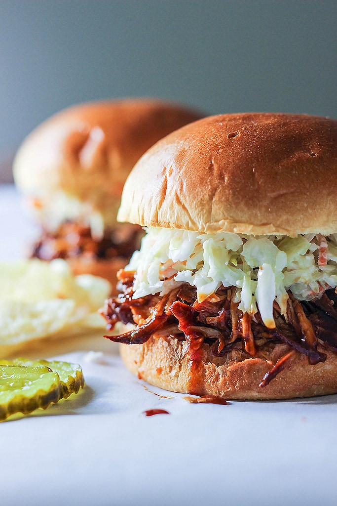 A no fuss recipe for slow cooker BBQ pulled chicken. It's literally set and forget until it's time to eat. Serve with coleslaw, pickles and chips!