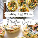 Two pictures of egg white muffins on a white plate.