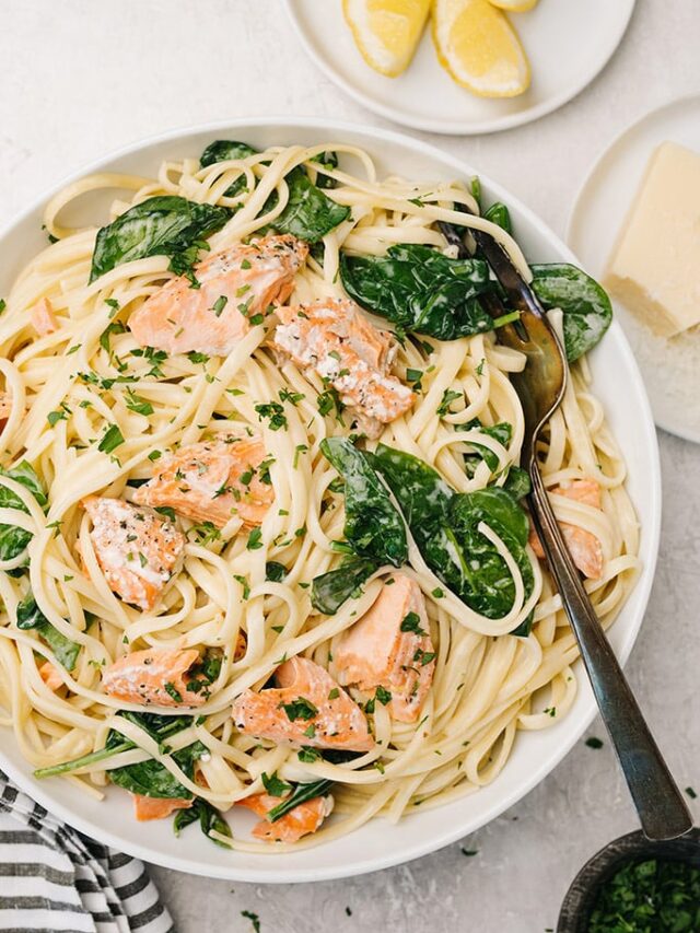 Creamy Salmon Pasta with Spinach The Cooking Jar