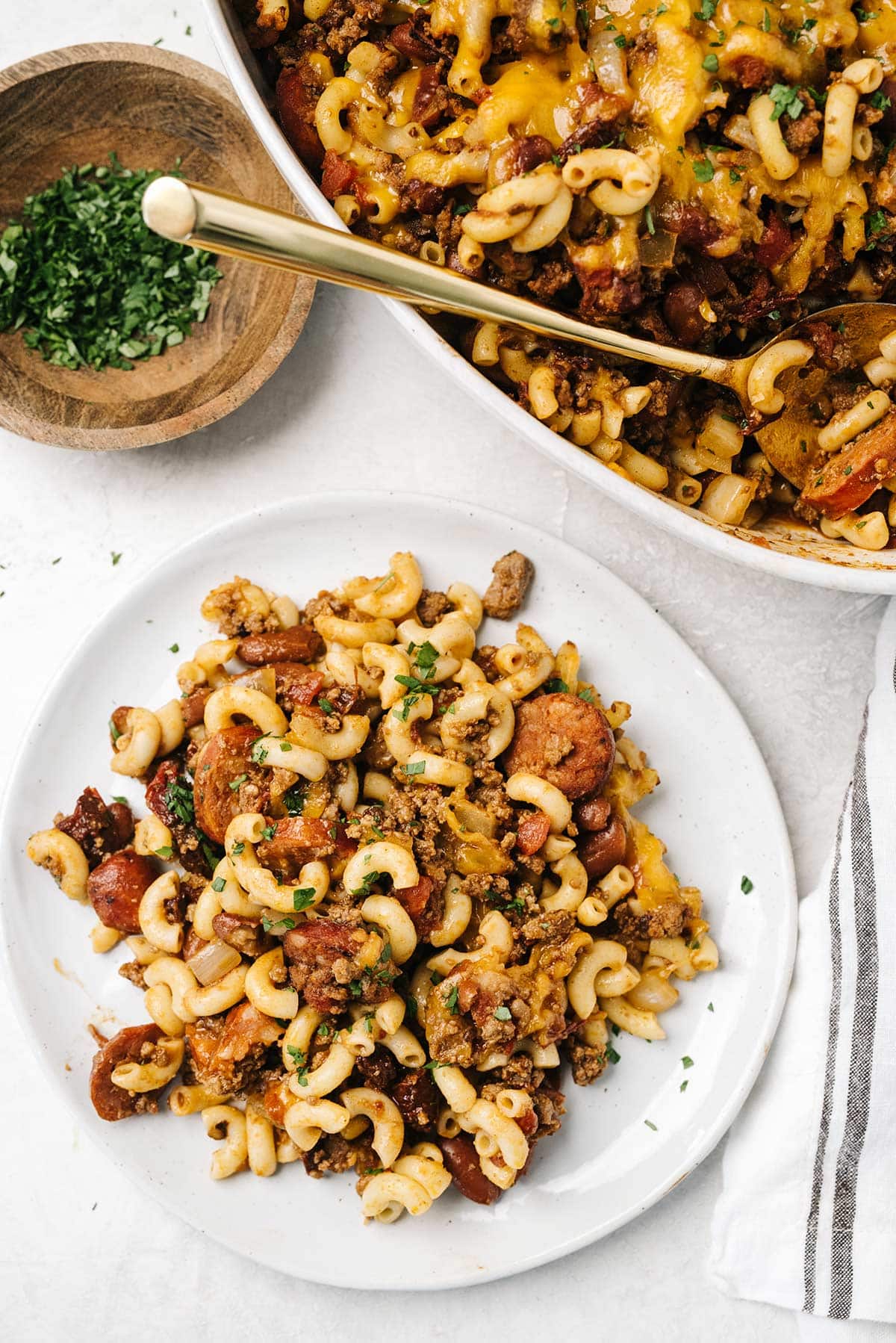 Chipotle chili mac and cheese on a white plate.